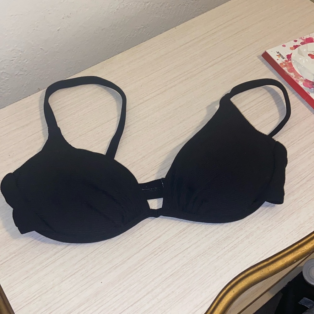 Small black padded bikini top bathing suit no wire ribbed